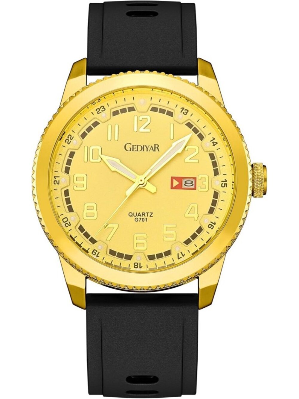 Men's Black And Gold Analog Quartz Waterproof Silicone Band Luminous Wrist Watch